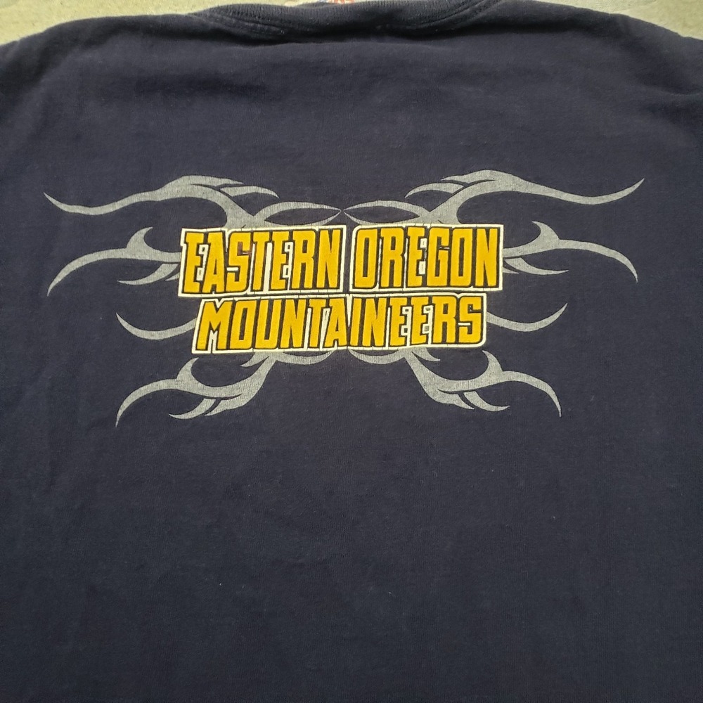 Vintage Eastern Oregon Mountaineers Soffe Shirt Mens Medium Blue Short Sleeve